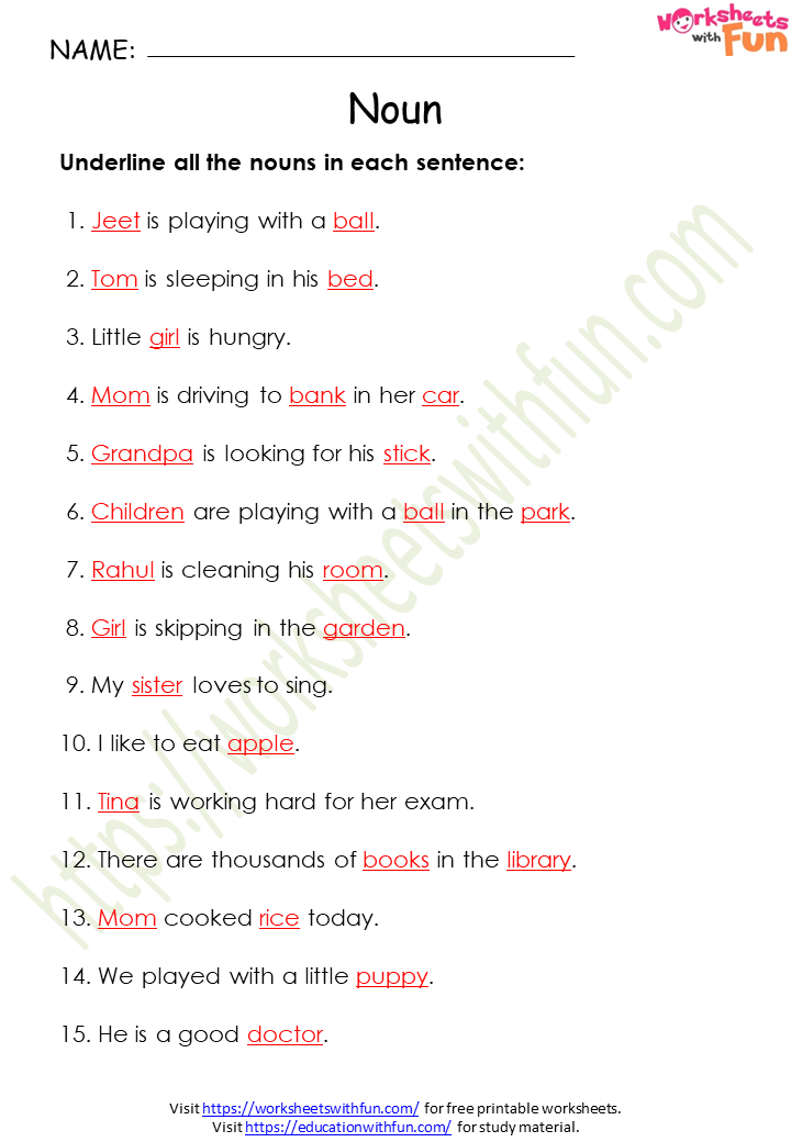 Types Of Nouns Worksheet With Answers Pdf